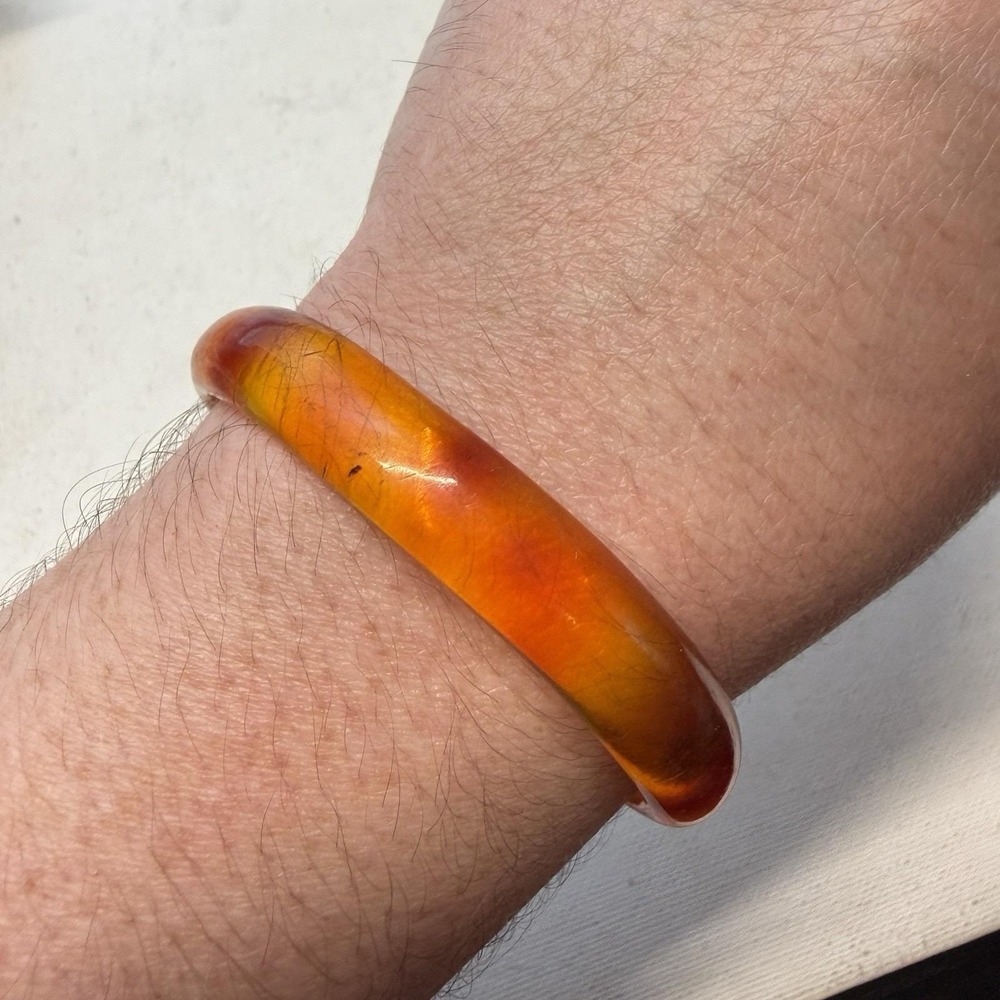 Vintage Faux Tortoise Plastic Orange Amber Color Cuff Bracelet MCM Small 6.5"
